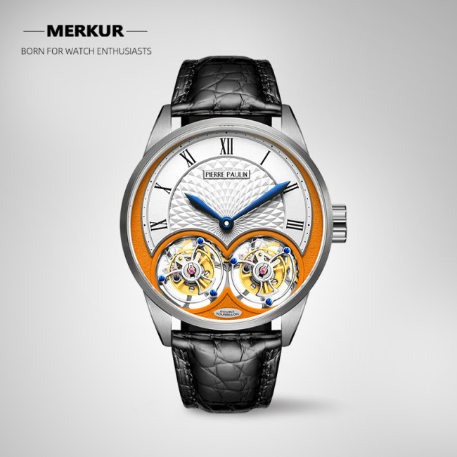 MERKUR genuine Double Tourbillon Manual Mechanical Watch Men's Luxury Formal Business Men's A Certified Millionaire Watch\