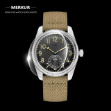 MERKUR Made China 304 Pilot Watch Mechanical Mens Sub second Hand Watch retro oil yellow luminous handwind