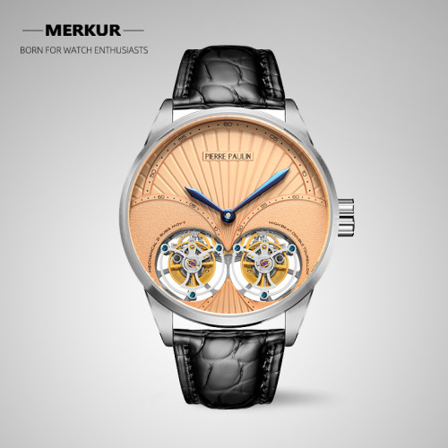 Pierre Paulin genuine Double Tourbillon Manual Mechanical Watch Men's Luxury Formal Business