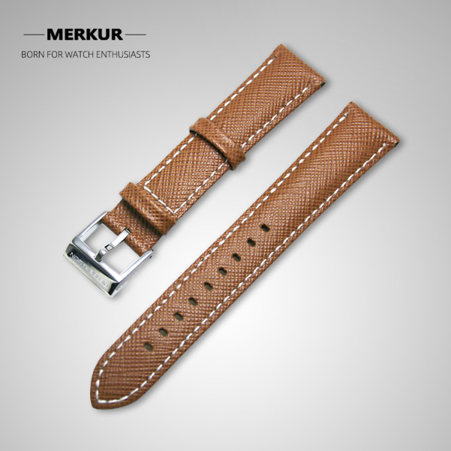 MERKUR Waterproof Cattle 18MM Leather Watchband Accessories Men and Women Needle Buckle Style Cross Retro Yellow