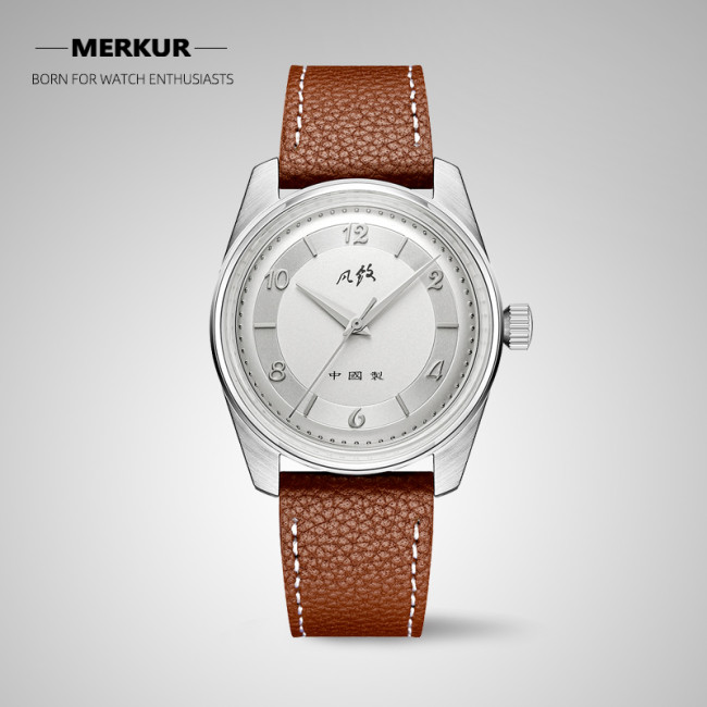 MERKUR Handwinding Mechanical silver dial silver index  Retro Dress Watch Ivory Salmon dial
