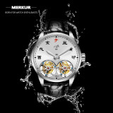 MERKUR Luxury True Double Tourbillon Manual Mechanical Watch Business Classic Men's Watch Sapphire All Steel