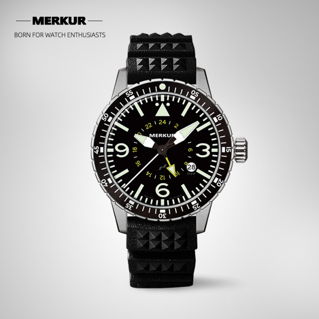 MERKUR GMT PILOT Series 100M Water Proof  High Beat Automatic Sapphire Ceramic Bezel Men's Diver Sport Luxury Dress Watch
