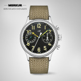 New Merkur Retro 70‘s Vintage  Vintage Pilot Chronograph Mechanical Men's Complicated Sapphire 38MM Small Luxury Classic Wrist Watch