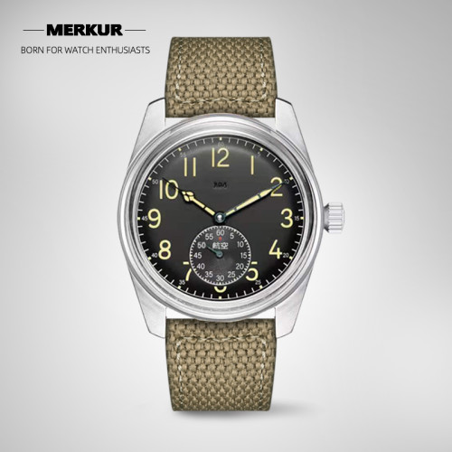 NEW MERKUR Made China 304 Pilot Watch Mechanical Mens Sub second Hand Watch retro oil yellow luminous handwind