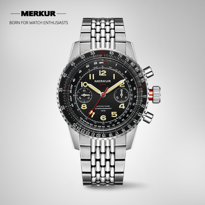 NEW MERKUR Pilot Handwinding Watch Vintage Inspired Mens chronograph watch For Mens Navitimer Airforce Fliger Watch
