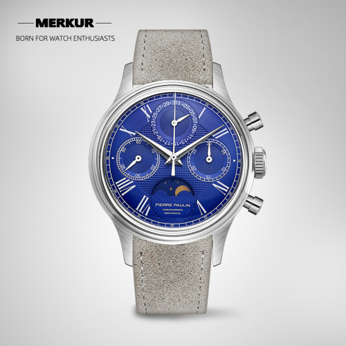 New PIERRE PAULIN Mechanical Chronograph Moon Phase Calendar Complicated Men's Luxury Dress Handwind Watch