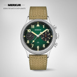 New MERKUR Big Eye Chronograph  Sapphire Vintage Handwinding Mechanical Type 20 Big Pilot Watch Gradient Green For Mens Seagull 1963 movement