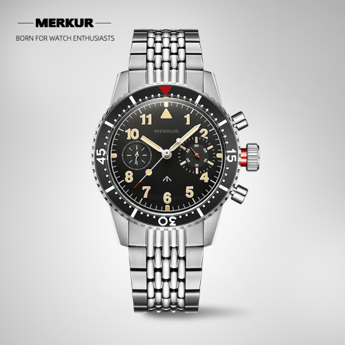 New MERKUR Big Eye Chronograph  Sapphire Vintage Handwinding Mechanical Type 20 Big Pilot Watch Gradient Green For Mens Seagull 1963 movement