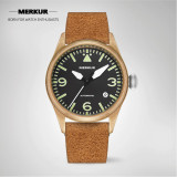 New MERKUR Pure Bronze 100m Pilot Watch Mechanical Automatic High Beat Seagull ST2130 Mens Black Enamel Dial
