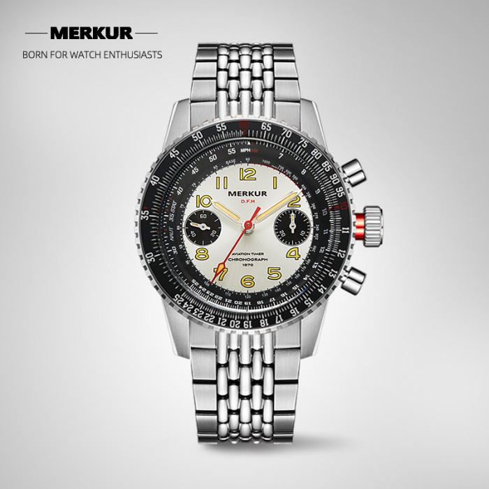 NEW MERKUR Pilot Handwinding Watch Vintage Inspired Mens chronograph watch For Mens Navitimer Airforce Fliger Watch