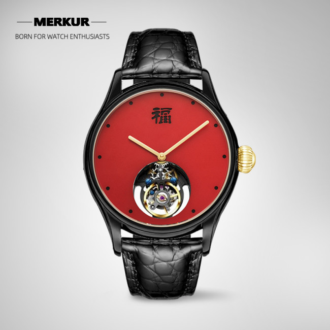 New Fanzhi genuine Chinese red Happiness Flying Tourbillon Manual Mechanical Watch Men's Luxury Formal Business