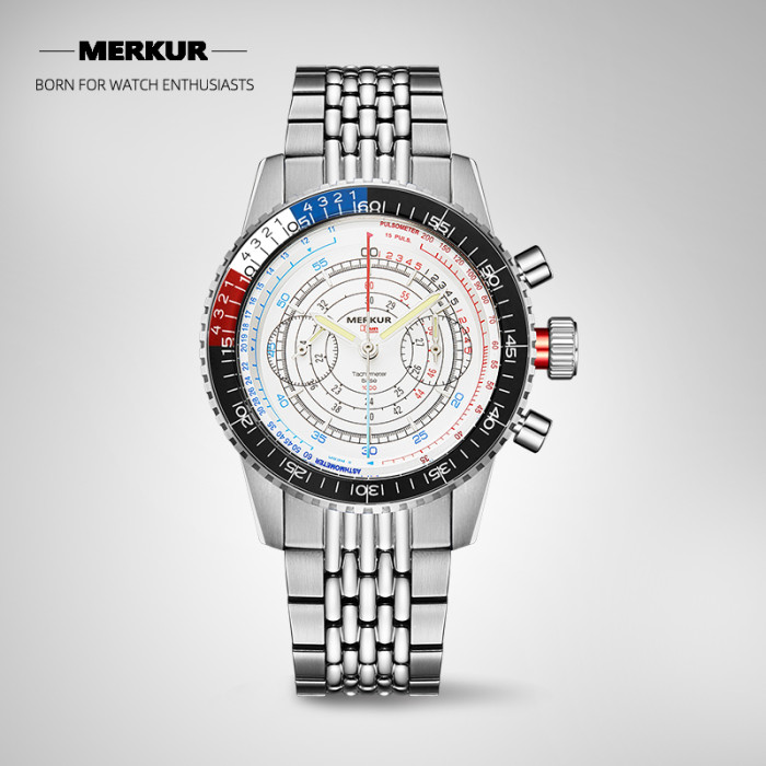 New MERKUR Run Series Doctor Watch Chronograph  Sapphire Vintage Handwinding Mechanical For Mens Seagull 1963 movement