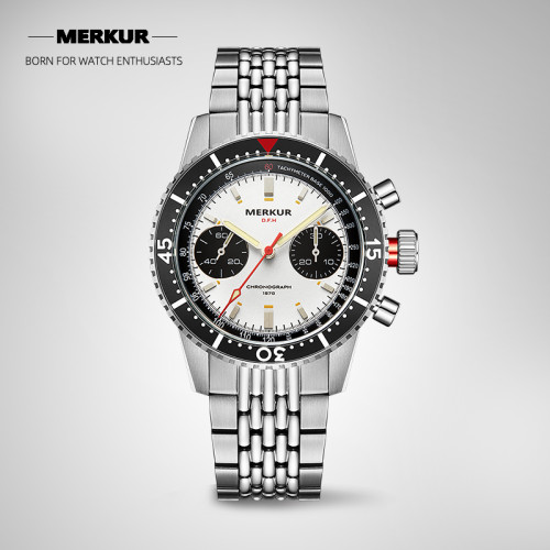 New MERKUR Sport Panda Chronograph  Sapphire Vintage Handwinding Mechanical For Mens Seagull 1963 movement