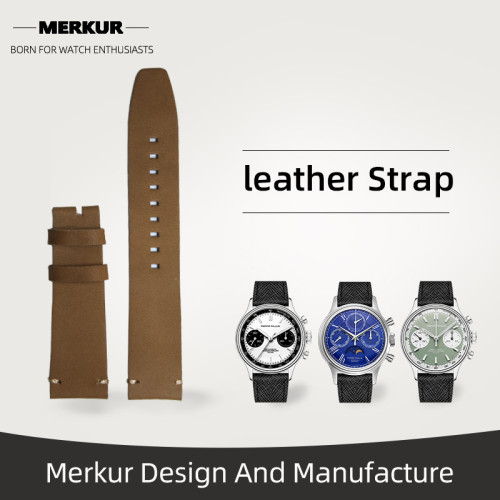 New MERKUR Watch Soft  Leather Band Strap 20MM  From Merkur Military  water Resist For Mens Womens Watches Diver Chronograph Tourbillon Vintage Retro Pilot Watch Seagull 1963