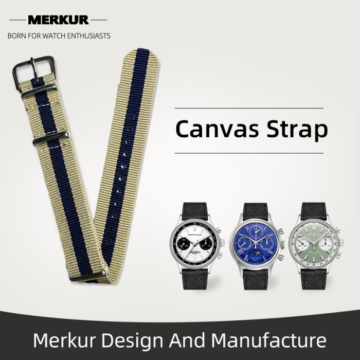 New MERKUR Watch Pilot Military Band Strap Canvas 20MM Military Leather water Resist For Mens Womens Watches Diver Chronograph Tourbillon Vintage Retro Pilot Watch