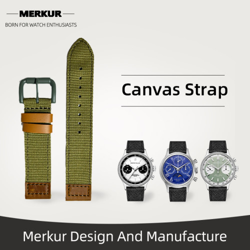 New MERKUR Watch Pilot Military Band Strap Canvas 20MM Military Leather water Resist For Mens Womens Watches Diver Chronograph Tourbillon Vintage Retro Pilot Watch