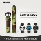 New MERKUR Watch  Camouflage Band Strap Canvas 20MM Military Leather water Resist For Mens Womens Watches Diver Chronograph Tourbillon Vintage Retro Pilot Watch