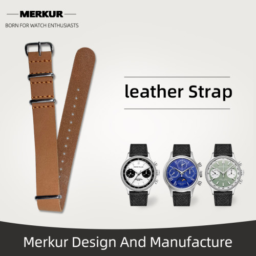 New MERKUR Watch Soft  Leather Band Strap 18MM  Brown From Merkur Military  water Resist For Mens Womens Watches Diver Chronograph Tourbillon Vintage Retro Pilot Watch Seagull 1963