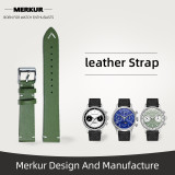 New MERKUR Watch Soft  Leather Band Strap 18MM Green Black  From Merkur Military  water Resist For Mens Womens Watches Diver Chronograph Tourbillon Vintage Retro Pilot Watch Seagull 1963