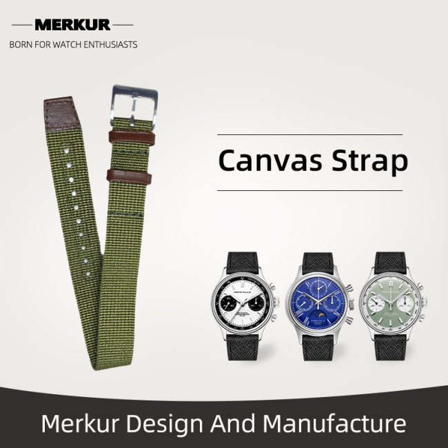 New MERKUR Watch  Band Strap Canvas 18MM Military Leather water Resist For Mens Womens Watches Diver Chronograph Tourbillon Vintage Retro Pilot Watch