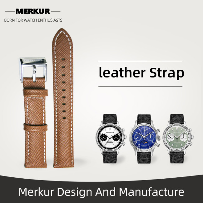 New MERKUR Watch Soft  Leather Band Strap 18MM  Brown From Merkur Military  water Resist For Mens Womens Watches Diver Chronograph Tourbillon Vintage Retro Pilot Watch Seagull 1963