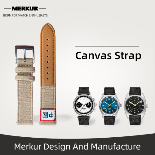New MERKUR Watch China PLA Troops Band Strap Canvas 20MM Military Leather water Resist For Mens Womens Watches Diver Chronograph Tourbillon Vintage Retro Pilot Watch