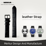 New MERKUR Watch Curved end link  Leather Band Strap 18MM  Blue and Brown From Merkur Military  water Resist For Mens Womens Watches Diver Chronograph Tourbillon Vintage Retro Pilot Watch Seagull 1963