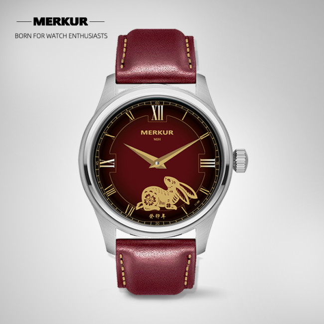 NEW MERKUR Year of Rabbit Limited 100  casual manual mechanical watch steel Military watch Vintage Date Window