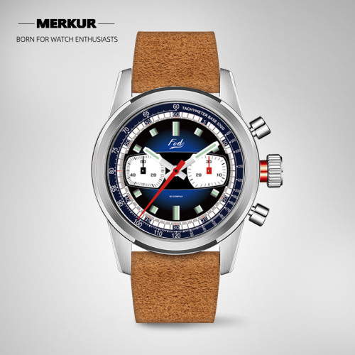 New FOD Racing Mechanical Chronograph 70‘s Retro Rally Style Watch Men’s Dress Hand winding Gradient Blue Green Luxury Complicated