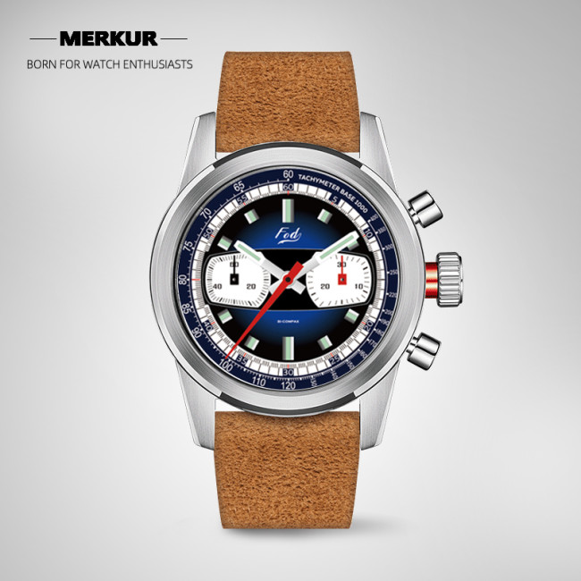 New FOD Racing Mechanical Chronograph 70‘s Retro Rally Style Watch Men’s Dress Hand winding Gradient Blue Green Luxury Complicated