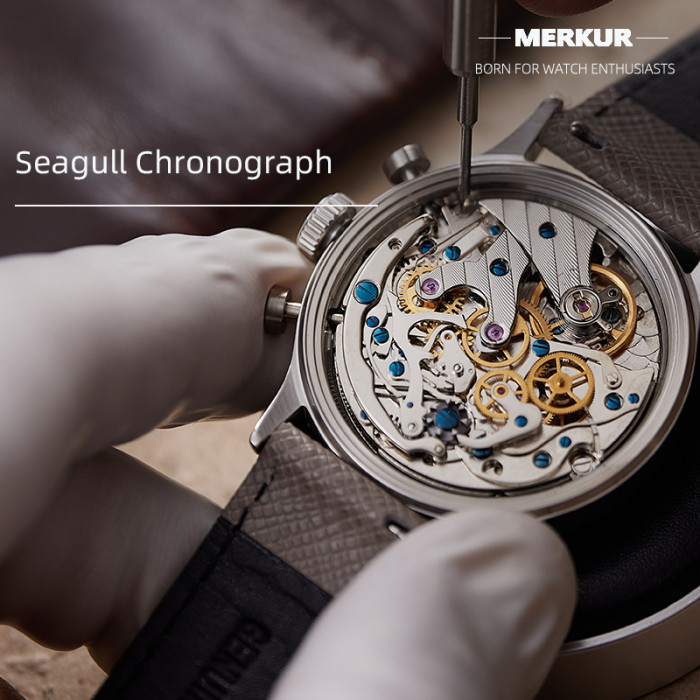 The new MERKUR sports one needle Chronograph Sapphire retro manual winding machine is suitable for men's seagull 2901 movement