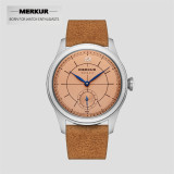 The New MERKUR Business LEVEE Series Manual Chorded Watch Cross Line Dial Salmon Silver Dial Retro Casual Watch for Men