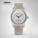 The New MERKUR Business LEVEE Series Manual Chorded Watch Cross Line Dial Salmon Silver Dial Retro Casual Watch for Men