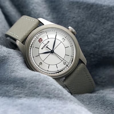 The New MERKUR red 12 Business LEVEE Series Manual  Watch Cross Line Dial Salmon Silver Dial Retro Casual Watch for Men