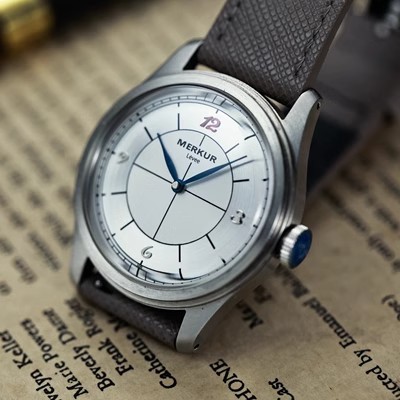 The New MERKUR red 12 Business LEVEE Series Manual  Watch Cross Line Dial Salmon Silver Dial Retro Casual Watch for Men