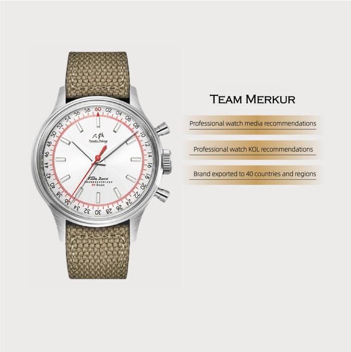 New Merkur Red 60 Second Retro 70‘s Vintage  Chronograph Mechanical Men's Complicated Sapphire 38MM Small Luxury Classic Wrist Watch