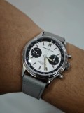 New PIERRE PAULIN  Retro 70‘s Vintage Panda Style Chronograph Mechanical Men's Complicated Acrylic 38MM Small Luxury Classic Wrist Watch