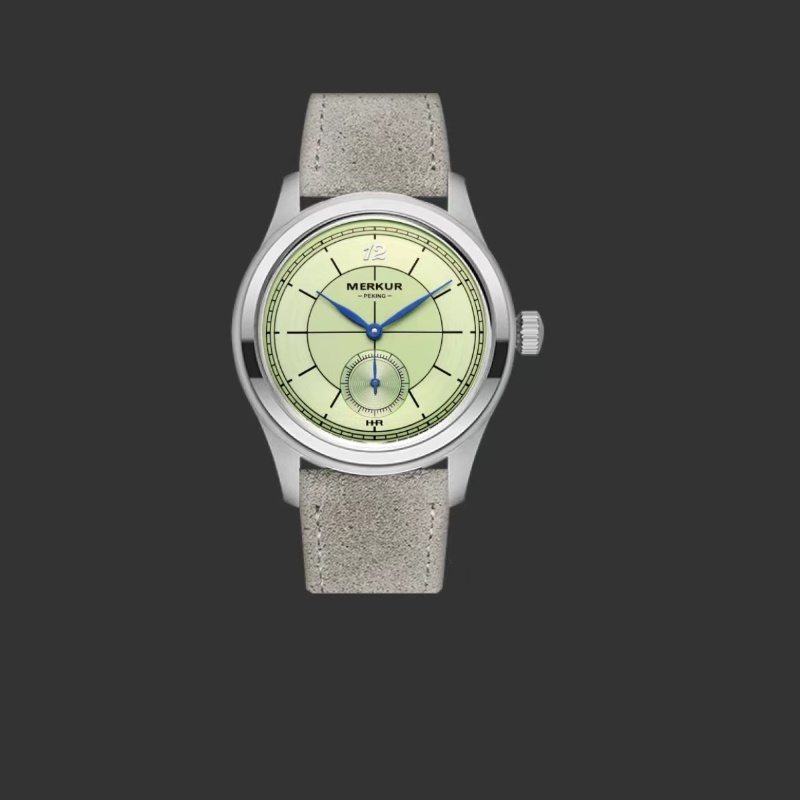 The New MERKUR Business LEVEE Series Manual Chorded Watch Cross Line Dial Salmon Silver Dial Retro