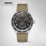NEW MERKUR Made China 304 Pilot Watch Mechanical Mens Sub second Hand Watch retro oil yellow luminous handwind