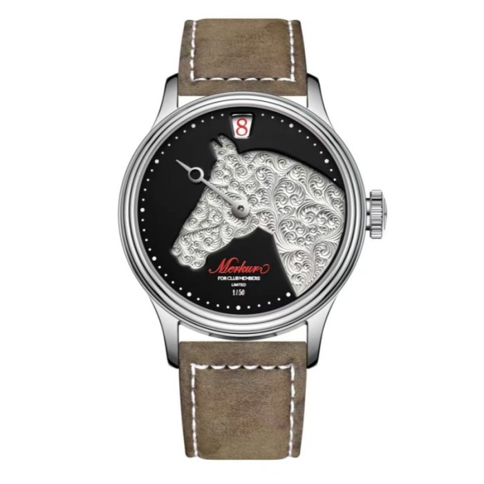 New Merkur  Limited edition handmade carved horse head jumping automatic mechanical men's sapphire waterproof