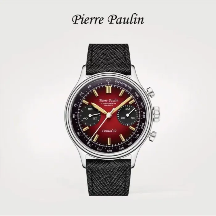 New PIERRE PAULIN  Retro 70‘s Vintage Panda Style Chronograph Mechanical Men's Complicated Acrylic 38MM Small Luxury Classic Wrist Watch