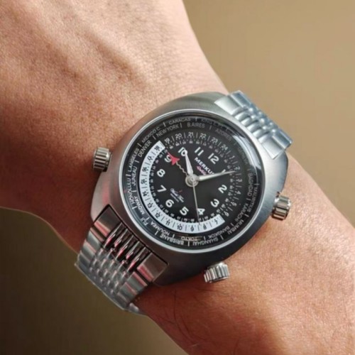 The New MERKUR World Time Alarm Clock Retro All Steel Leisure Limited Edition Manual Mechanical Watch for Men
