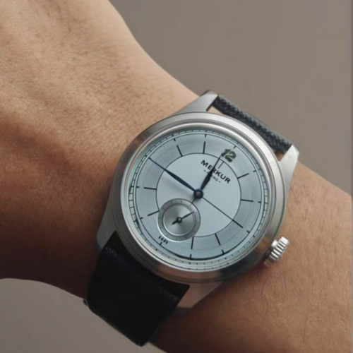 The New MERKUR Business LEVEE Series Manual Chorded Watch Cross Line Dial Salmon Silver Dial Retro Casual Watch for Men