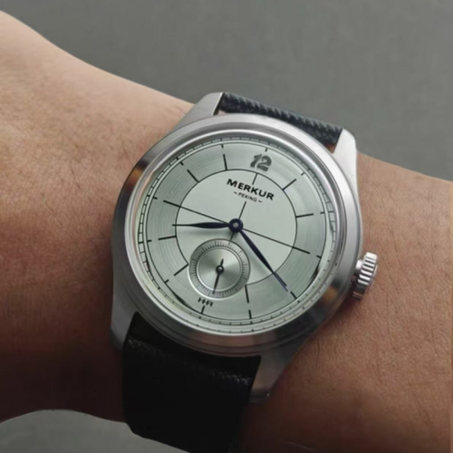 The New MERKUR Business LEVEE Series Manual Chorded Watch Cross Line Dial Salmon Silver Dial Retro Casual Watch for Men