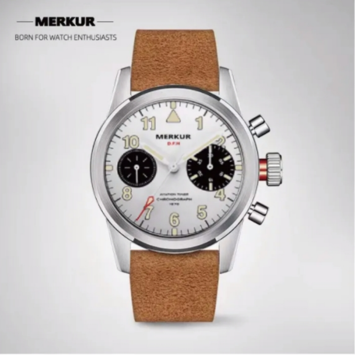 New MERKUR Big Eye Chronograph Sapphire Vintage Handwinding Mechanical Type 20 Big Pilot Watch Gradient Green For Mens Seagull 1963 movement