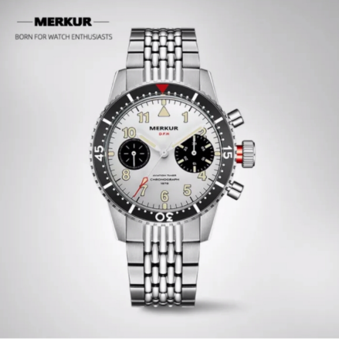 New MERKUR Big Eye Chronograph Sapphire Vintage Handwinding Mechanical Type 20 Big Pilot Watch Gradient Green For Mens Seagull 1963 movement