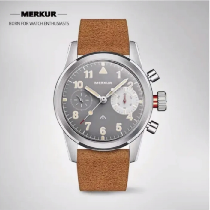 New MERKUR Big Eye Chronograph Sapphire Vintage Handwinding Mechanical Type 20 Big Pilot Watch Gradient Green For Mens Seagull 1963 movement