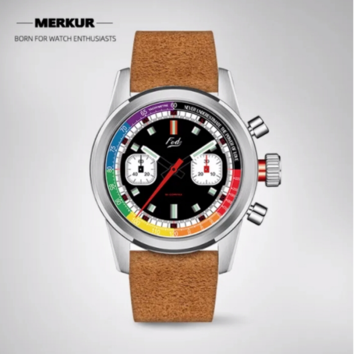 NEW FOD Rainbow Racing Mechanical Chronograph 70‘s Retro Rally Style Watch Men’s Dress Hand winding Enamel Luxury Complicated