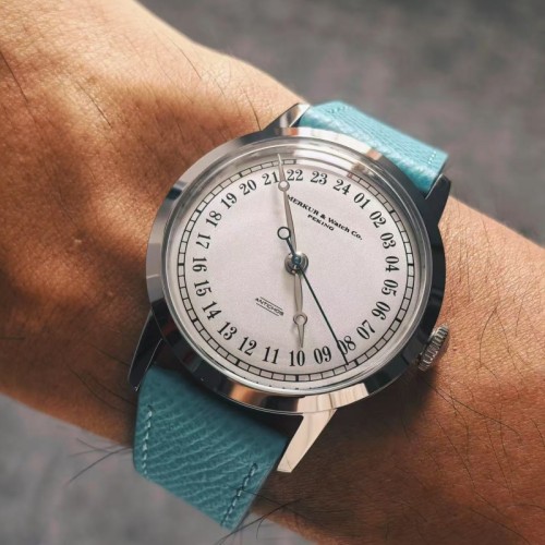 NEW Merkur Minimalist Bauhaus Manual Mechanical Watch Men's Retro Big Face Cat 24 Hours